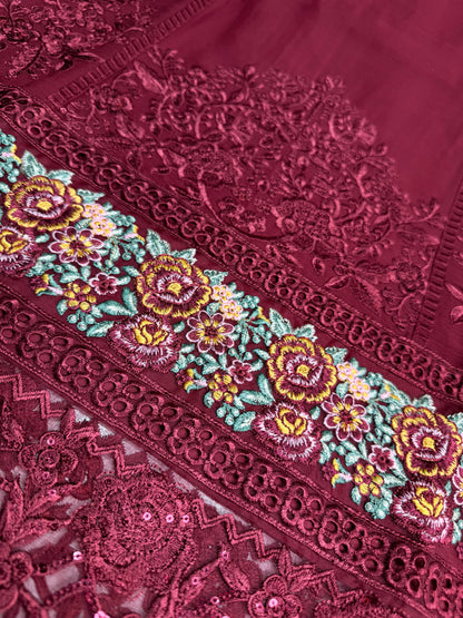 MARIAH B. Chiffon Fabric Long Shirt Heavy Embroidered Dupatta Dress 2025