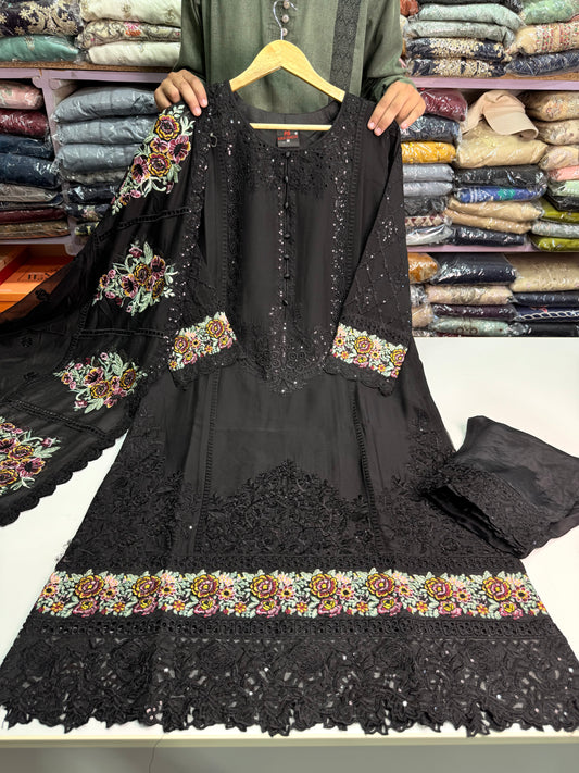 MARIAH B. Chiffon Fabric Long Shirt Heavy Embroidered Dupatta Dress 2025