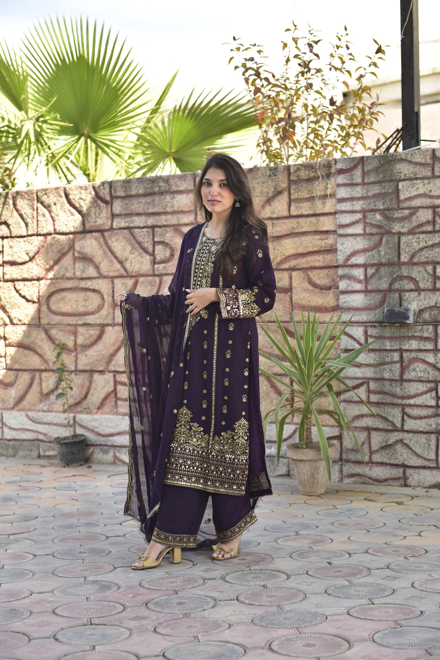 CHIFFON FABRIC Long Shirt With Trouser Dress 2025