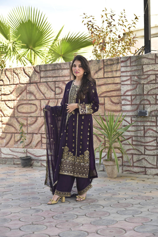CHIFFON FABRIC Long Shirt With Trouser Dress 2025