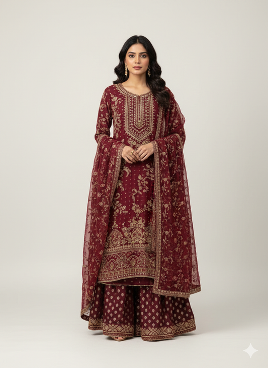 Chiffon Dress – Heavy Embroidered Elegant Wear ✨