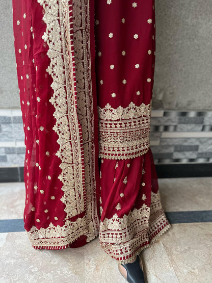 CHIFFON FABRIC 3-piece Long Embroidered Shirt With Ghrara
