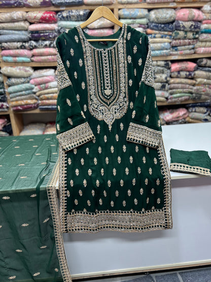 Luxury Chiffon 3PC Heavy Embroidered Wedding Wear Suit | Punjab Boutique Jhelum