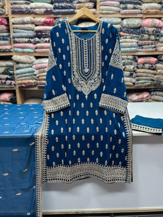 Luxury Chiffon 3PC Heavy Embroidered Wedding Wear Suit | Punjab Boutique Jhelum