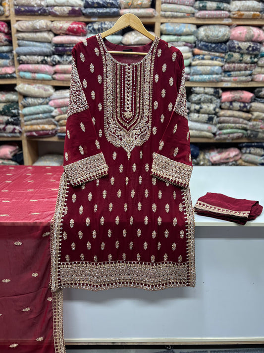 Luxury Chiffon 3PC Heavy Embroidered Wedding Wear Suit | Punjab Boutique Jhelum