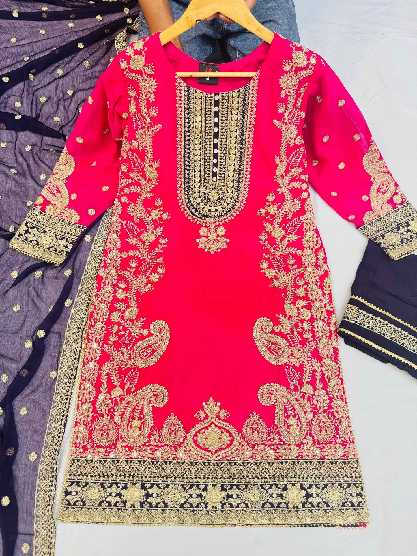 CHIFFON FABRIC 3 piece Heavily Embroidered Partywear & Wedding Wear Dress