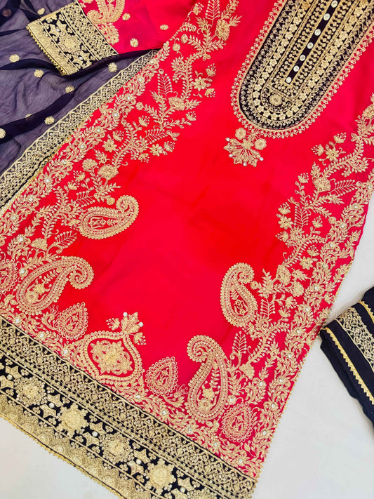 CHIFFON FABRIC 3 piece Heavily Embroidered Partywear & Wedding Wear Dress