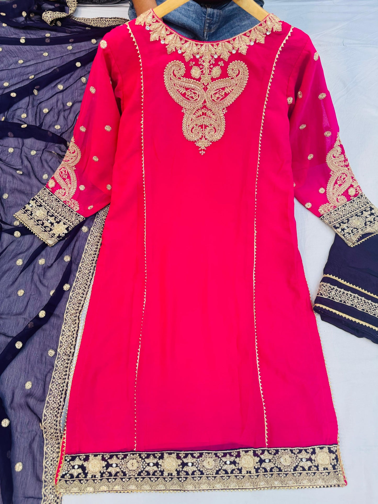 CHIFFON FABRIC 3 piece Heavily Embroidered Partywear & Wedding Wear Dress