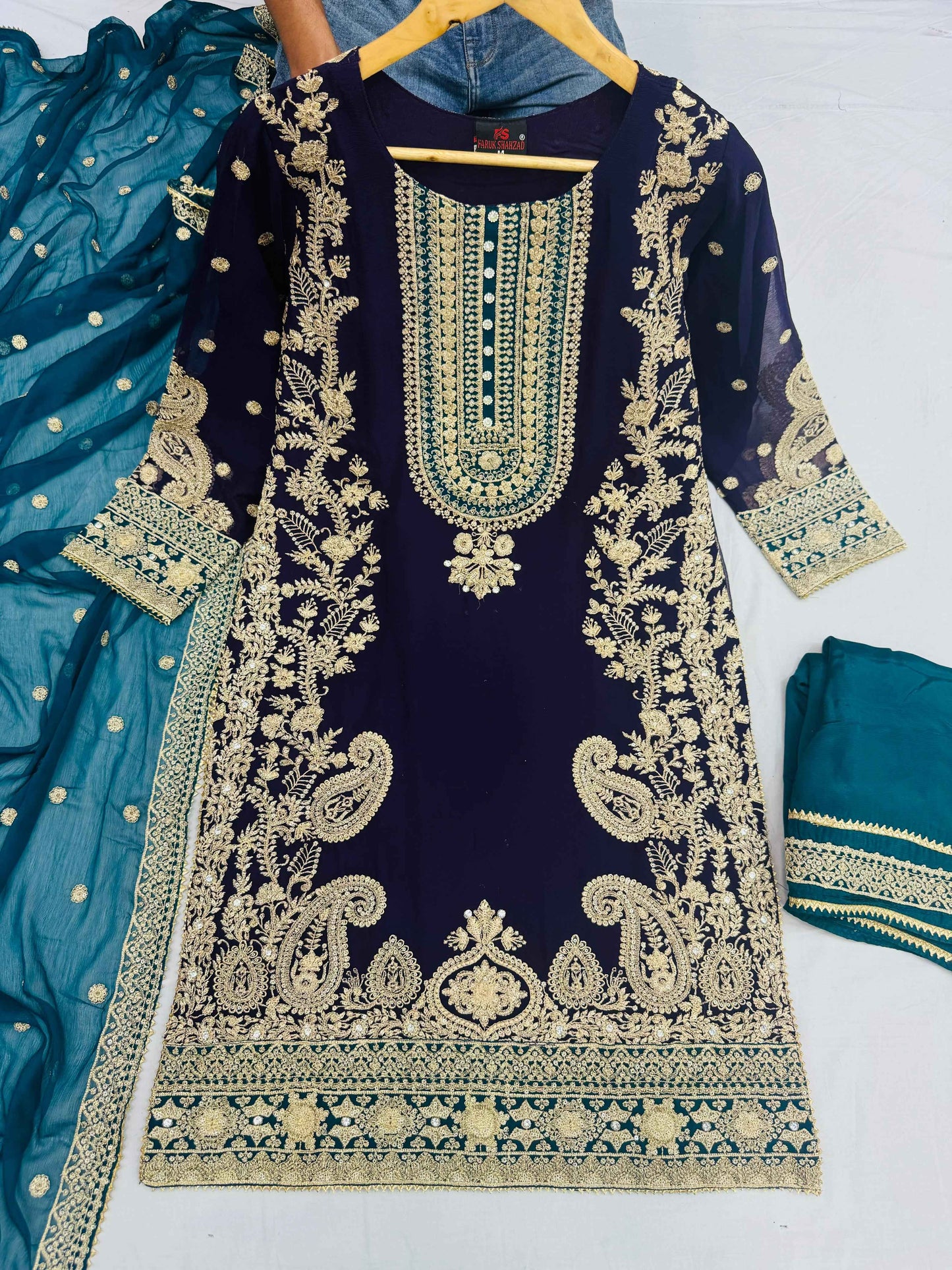 CHIFFON FABRIC 3 piece Heavily Embroidered Partywear & Wedding Wear Dress