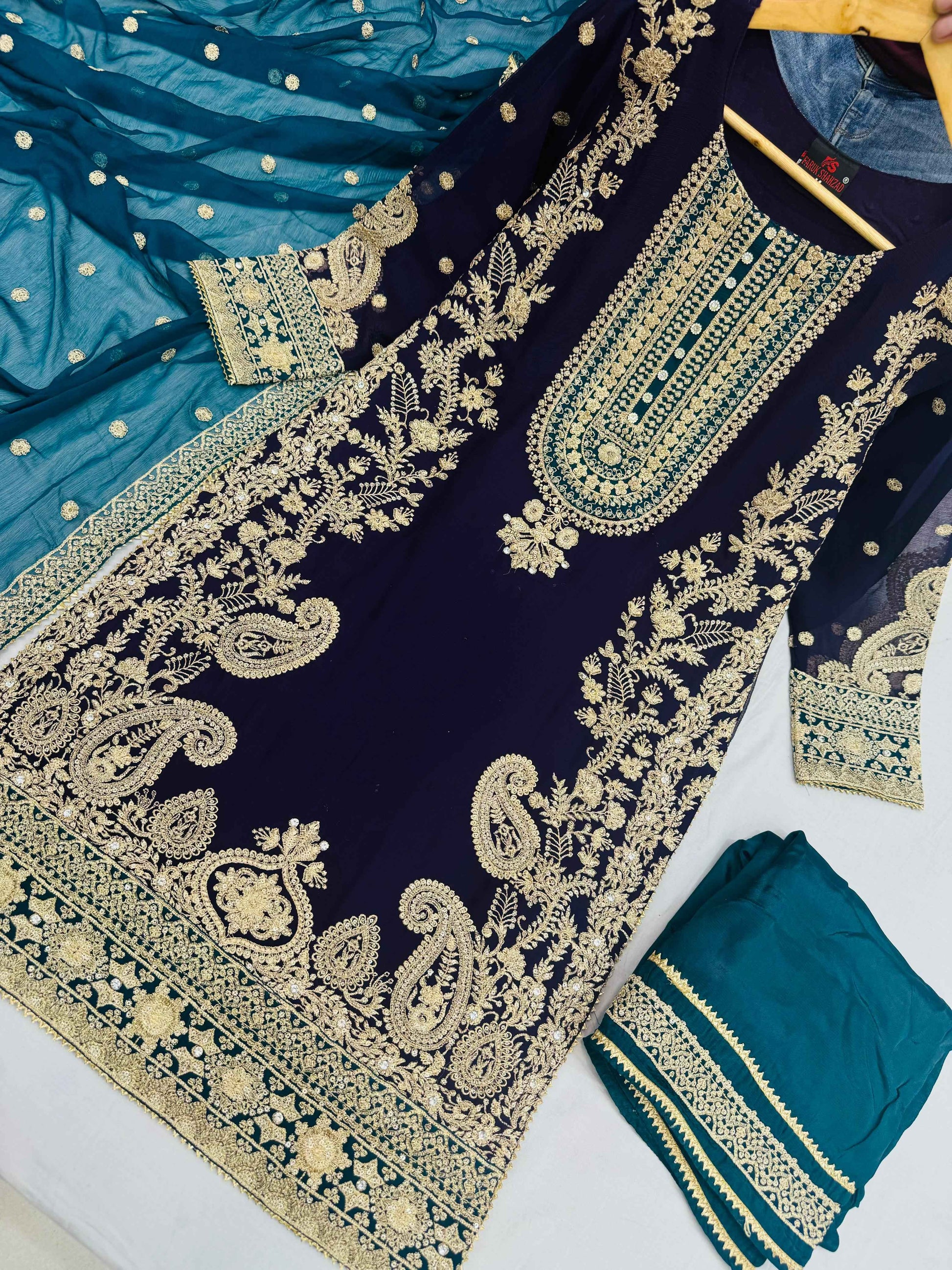 CHIFFON FABRIC 3 piece Heavily Embroidered Partywear & Wedding Wear Dress
