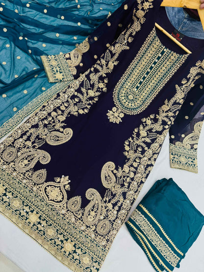 CHIFFON FABRIC 3 piece Heavily Embroidered Partywear & Wedding Wear Dress