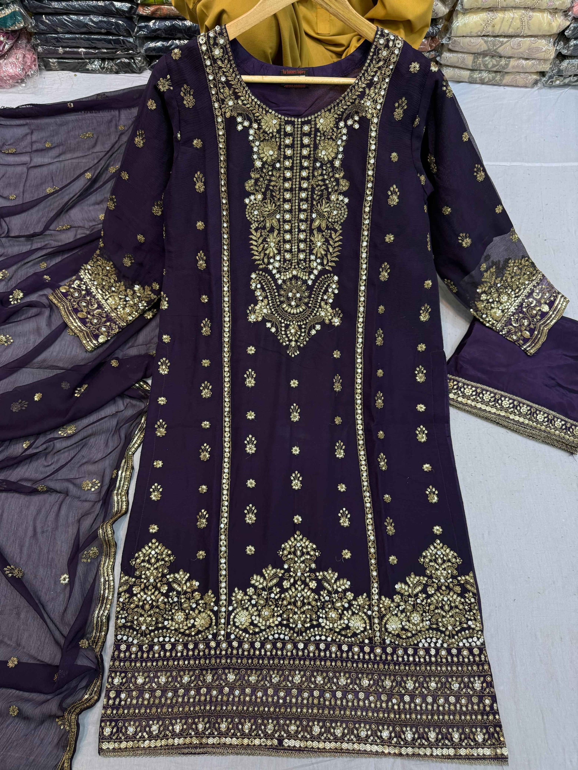 CHIFFON FABRIC Long Shirt With Trouser Dress 2025