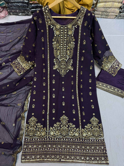 CHIFFON FABRIC Long Shirt With Trouser Dress 2025