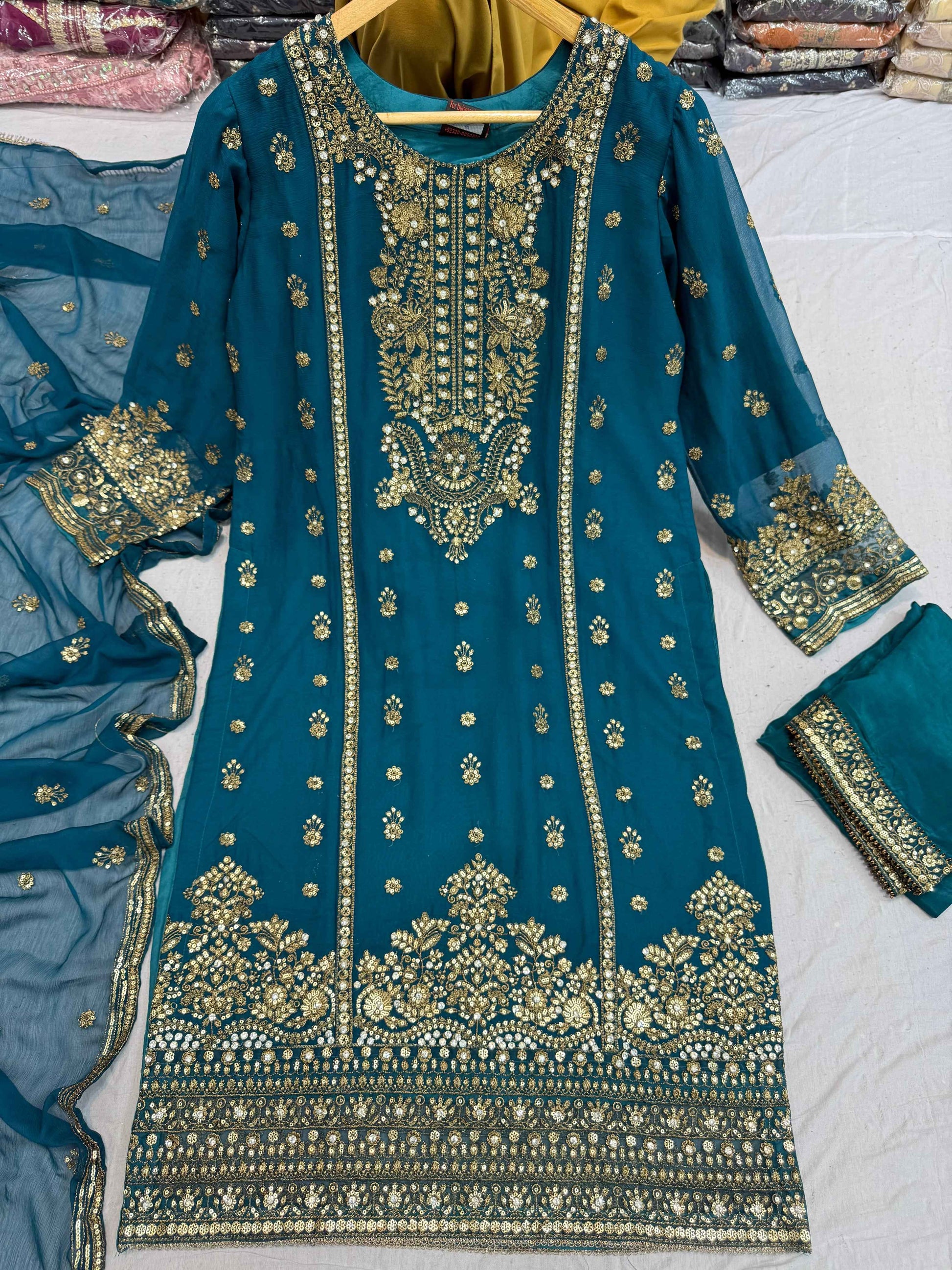 CHIFFON FABRIC Long Shirt With Trouser Dress 2025