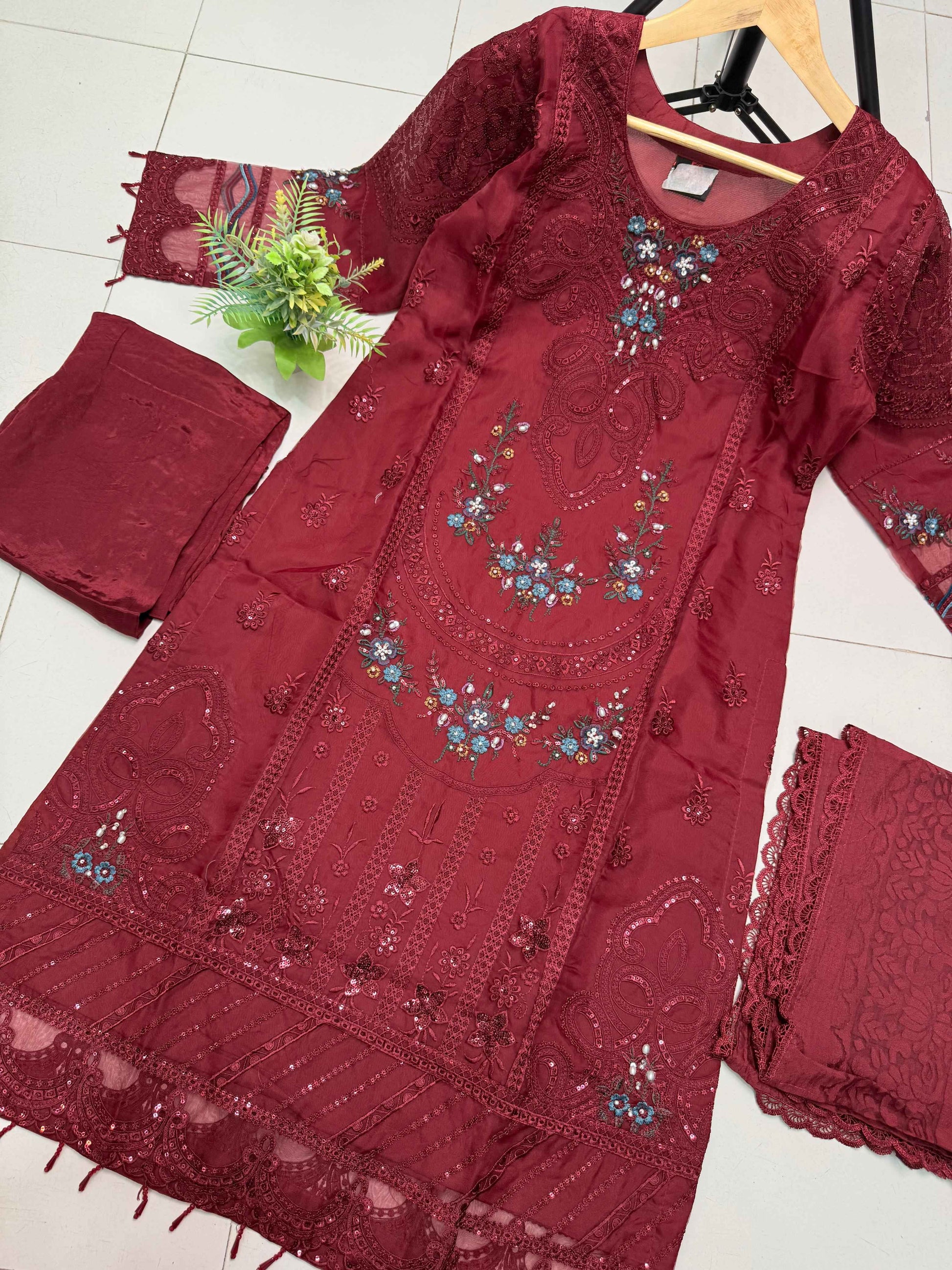 ORGANZA FABRIC Beautiful Embroidered Dress With Dupatta Collection 2025