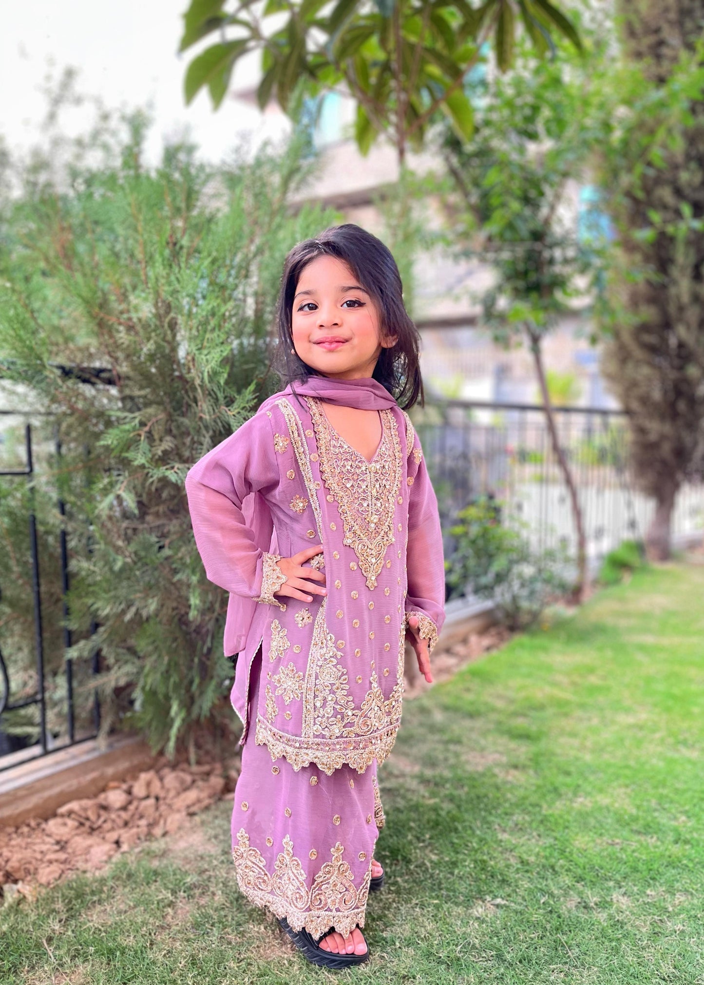 CHIFFON FABRIC Heavily Embroided Kids Dress With Handmade Plazo 2025
