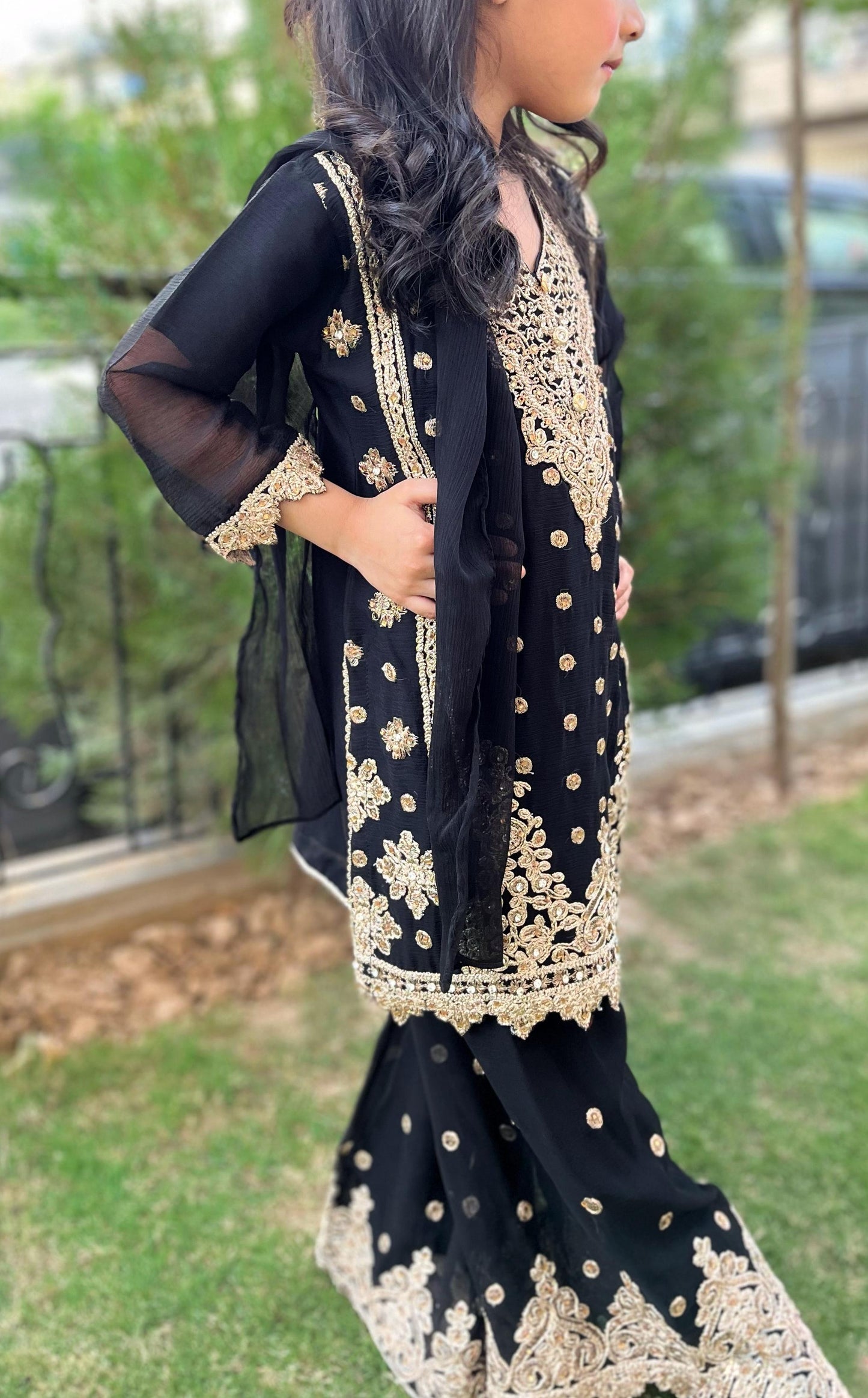CHIFFON FABRIC Heavily Embroided Kids Dress With Handmade Plazo 2025