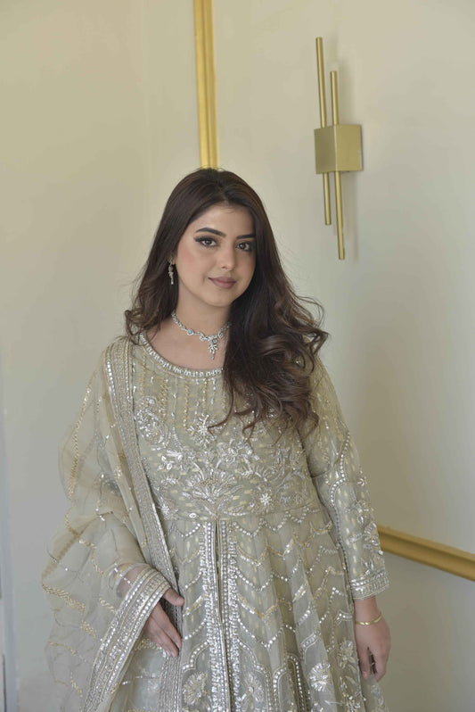 BEAUTIFUL MAXI ON ORGANZA STUFF WITH HANDMADE WORK FOR WEDDING EVENT