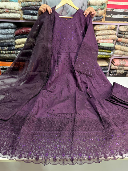 KHADDI COTTON FABRIC Long Frock With Heavy Embroidered Organza Fabric Dupatta Collection 2025