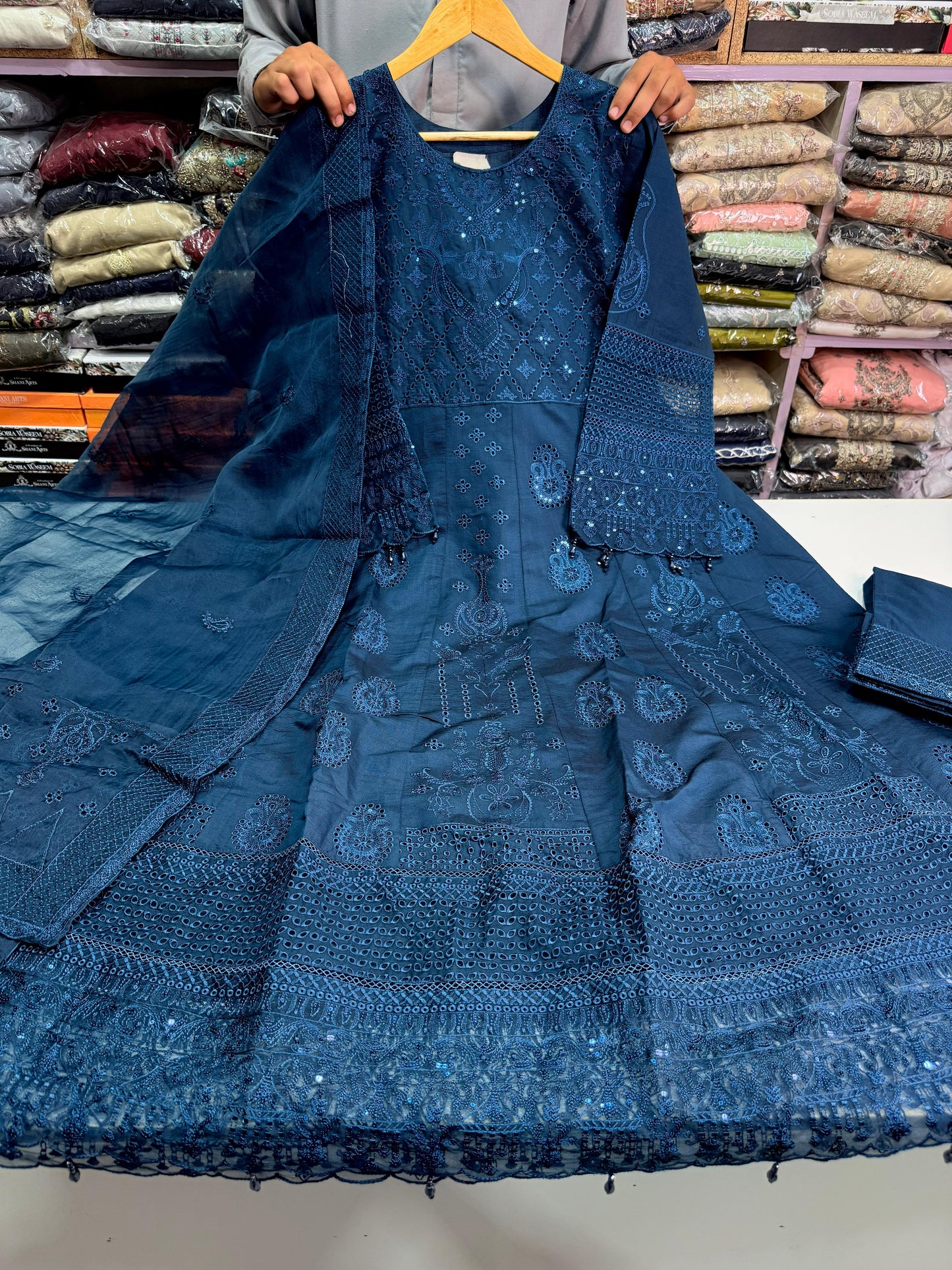 KHADDI COTTON FABRIC Long Frock With Heavy Embroidered Organza Fabric Dupatta Collection 2025