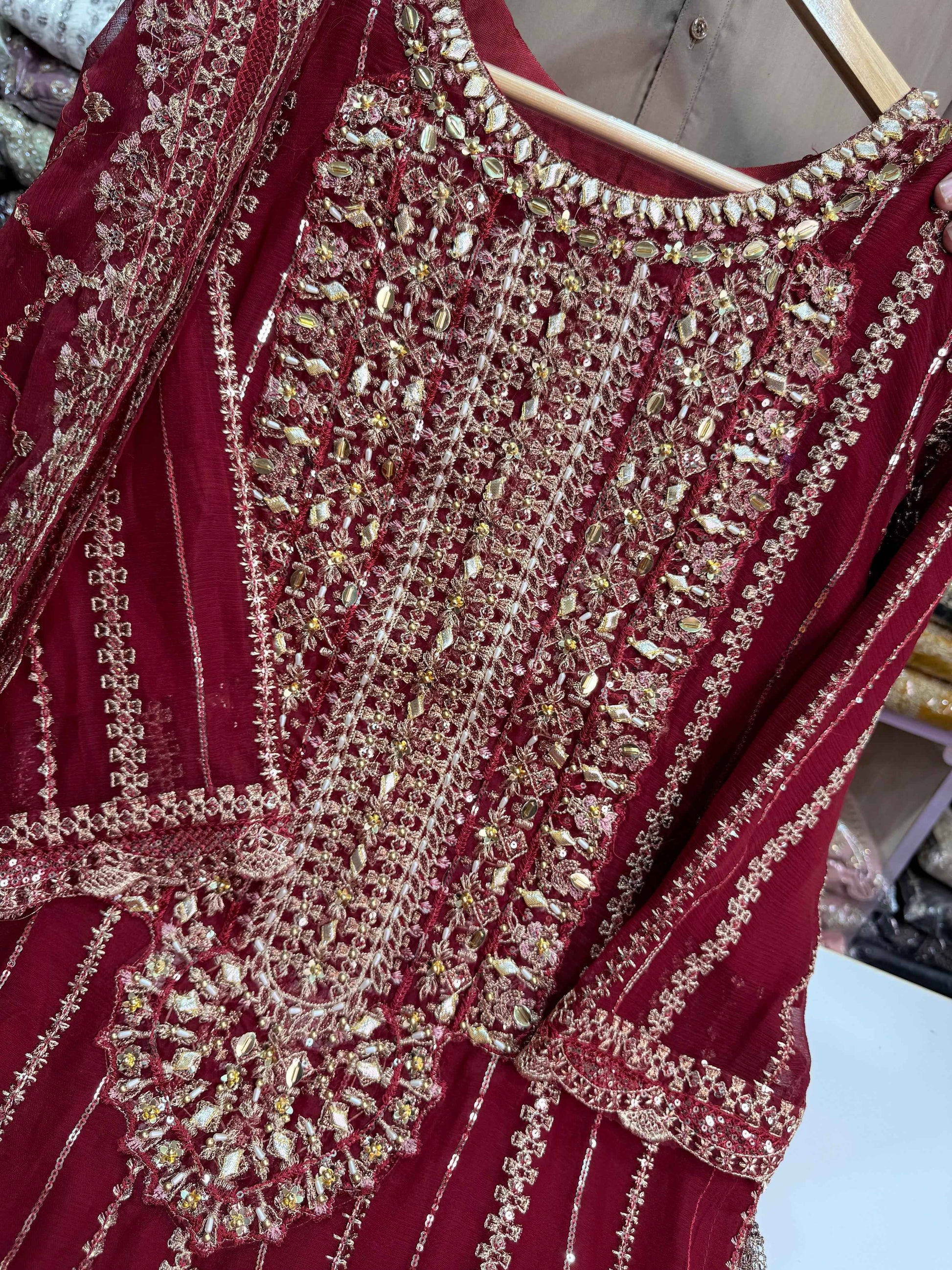 CHIFFON FABRIC With Heavy Embroudiery Beautiful 3 Piece Dress