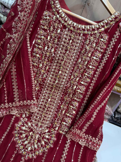 CHIFFON FABRIC With Heavy Embroudiery Beautiful 3 Piece Dress