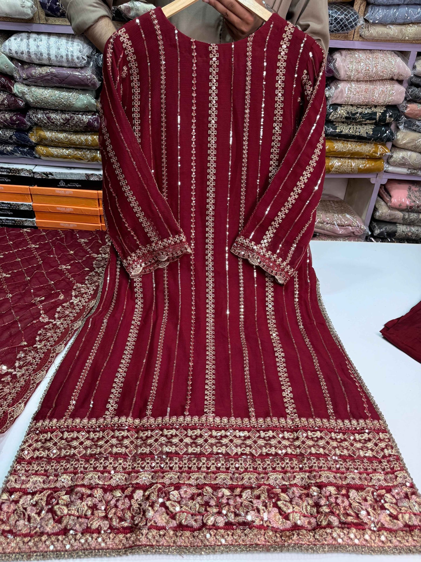 CHIFFON FABRIC With Heavy Embroudiery Beautiful 3 Piece Dress