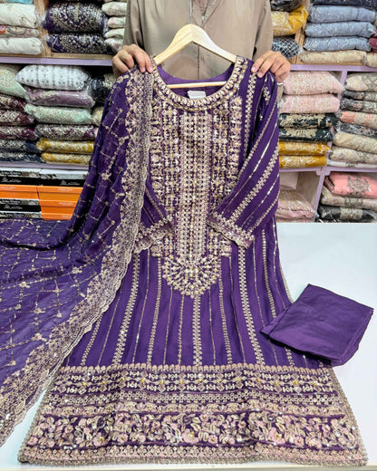 CHIFFON FABRIC With Heavy Embroudiery Beautiful 3 Piece Dress
