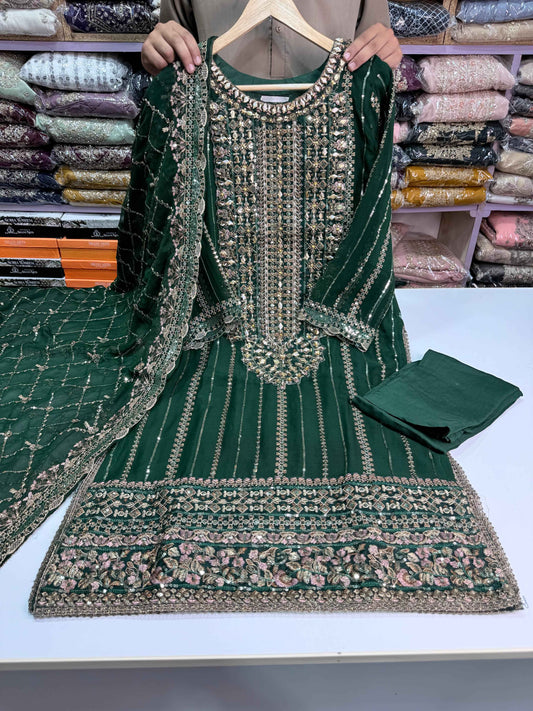 CHIFFON FABRIC With Heavy Embroudiery Beautiful 3 Piece Dress
