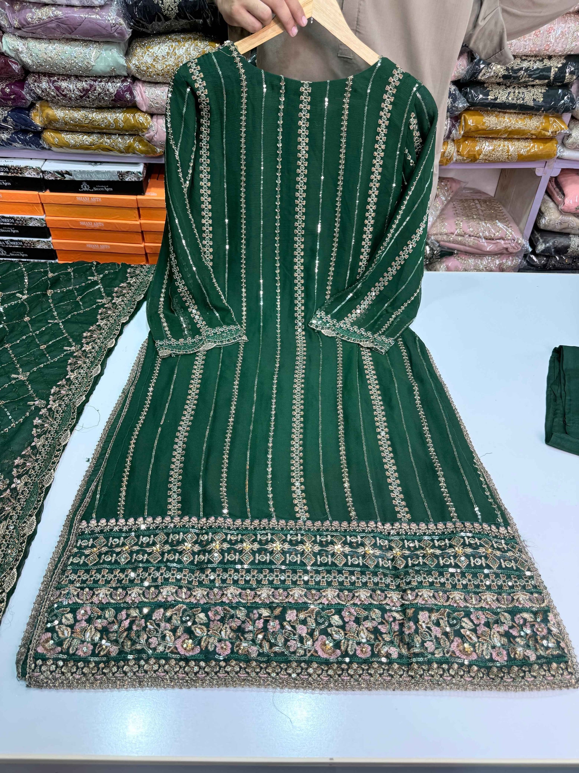 CHIFFON FABRIC With Heavy Embroudiery Beautiful 3 Piece Dress