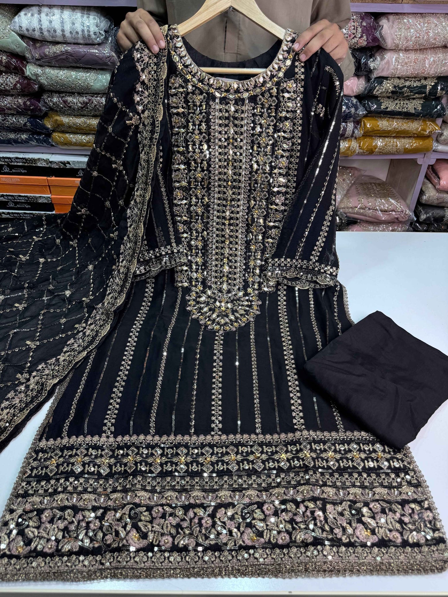 CHIFFON FABRIC With Heavy Embroudiery Beautiful 3 Piece Dress