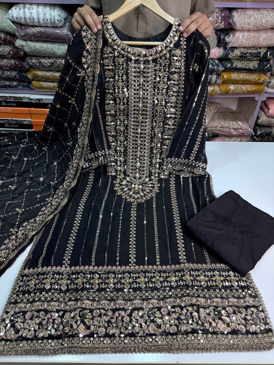 CHIFFON FABRIC With Heavy Embroudiery Beautiful 3 Piece Dress