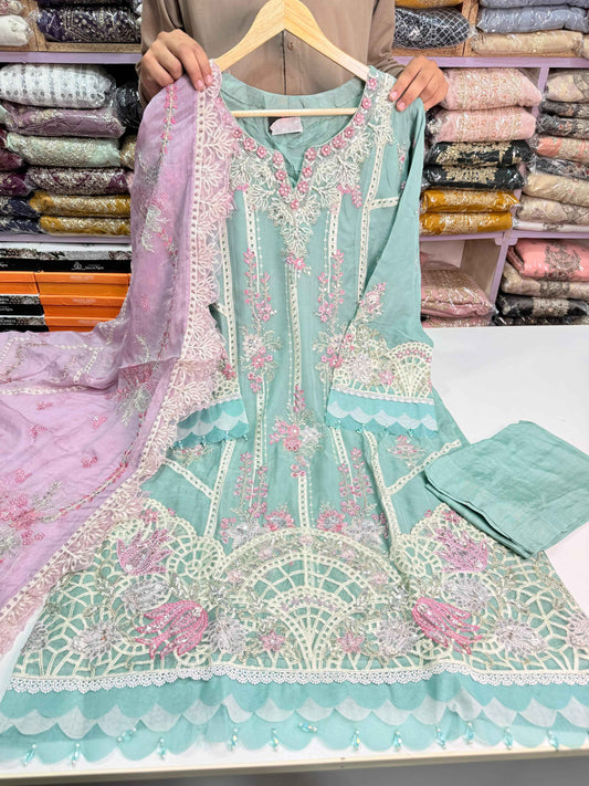 CHIFFON FABRIC With Heavy Embroudiery Beautiful 3 Piece Dress
