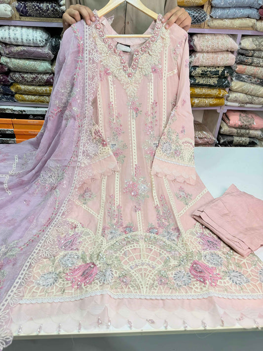 CHIFFON FABRIC With Heavy Embroudiery Beautiful 3 Piece Dress