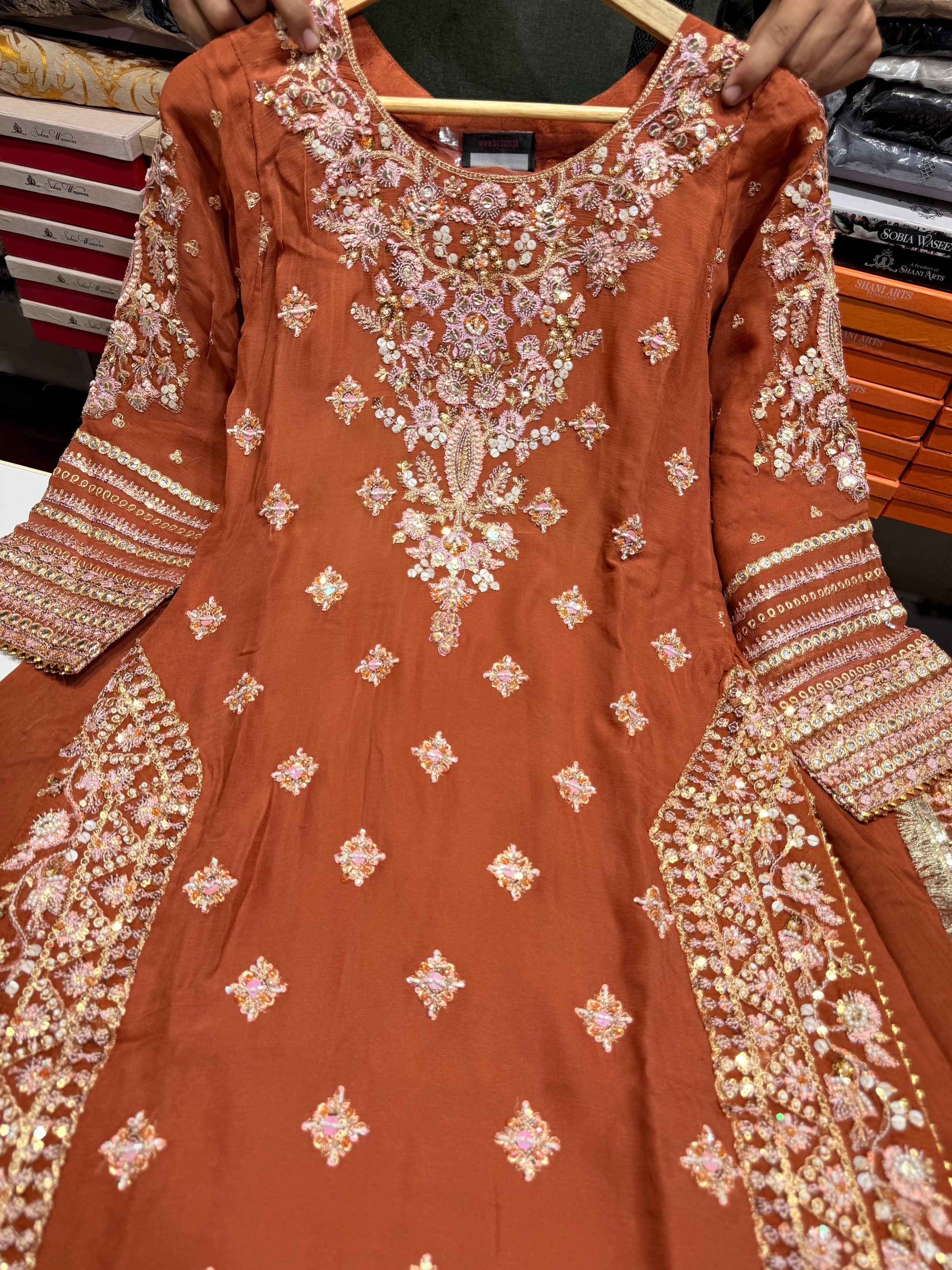 CHIFFON FABRIC Partywear Beautiful Heavily Embroided Dress