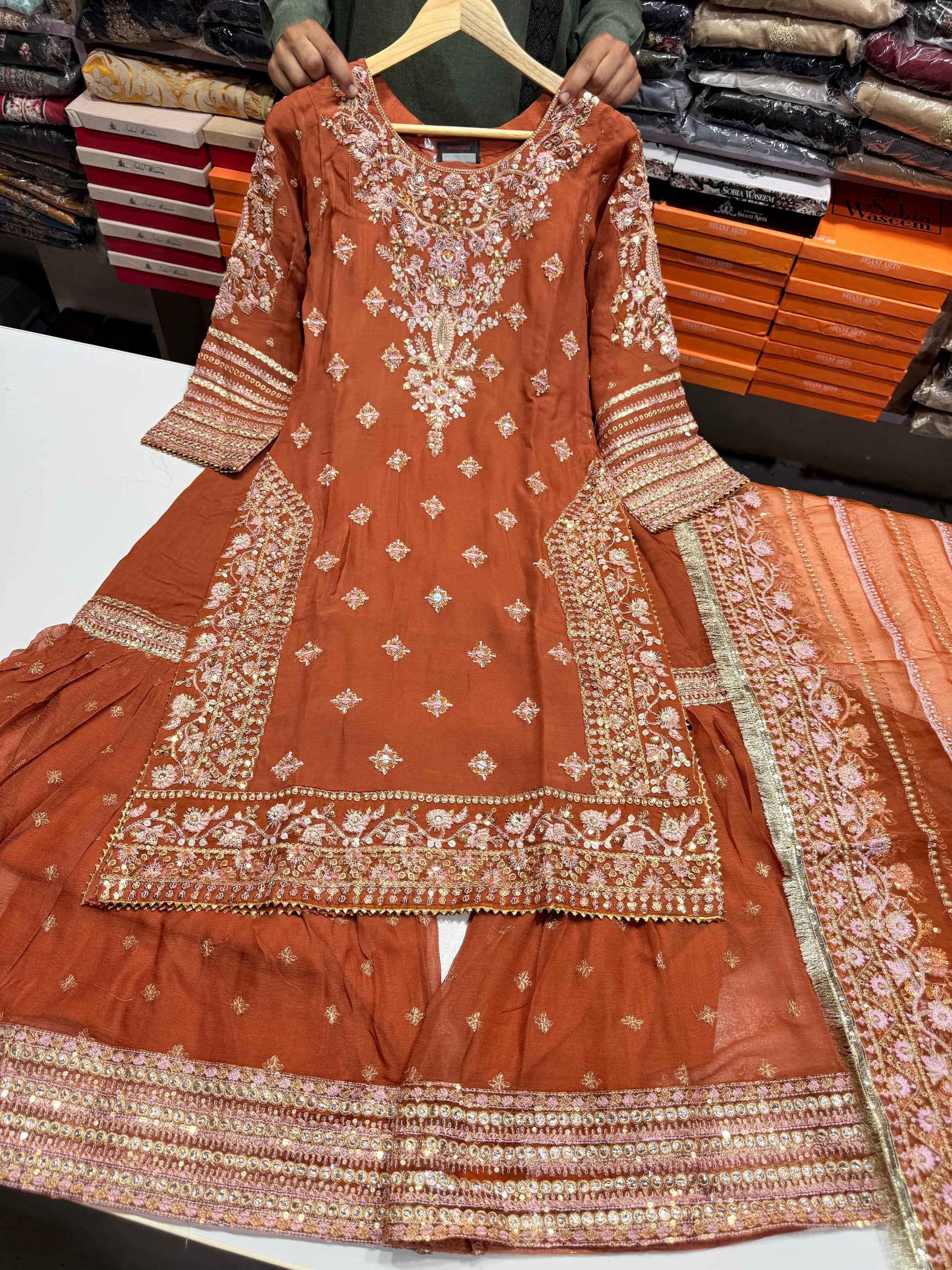 CHIFFON FABRIC Partywear Beautiful Heavily Embroided Dress