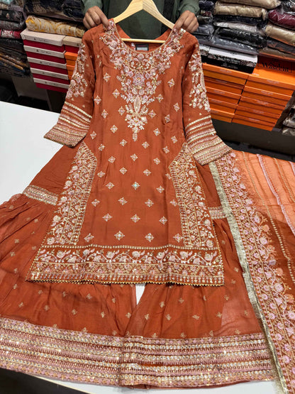 CHIFFON FABRIC Partywear Beautiful Heavily Embroided Dress