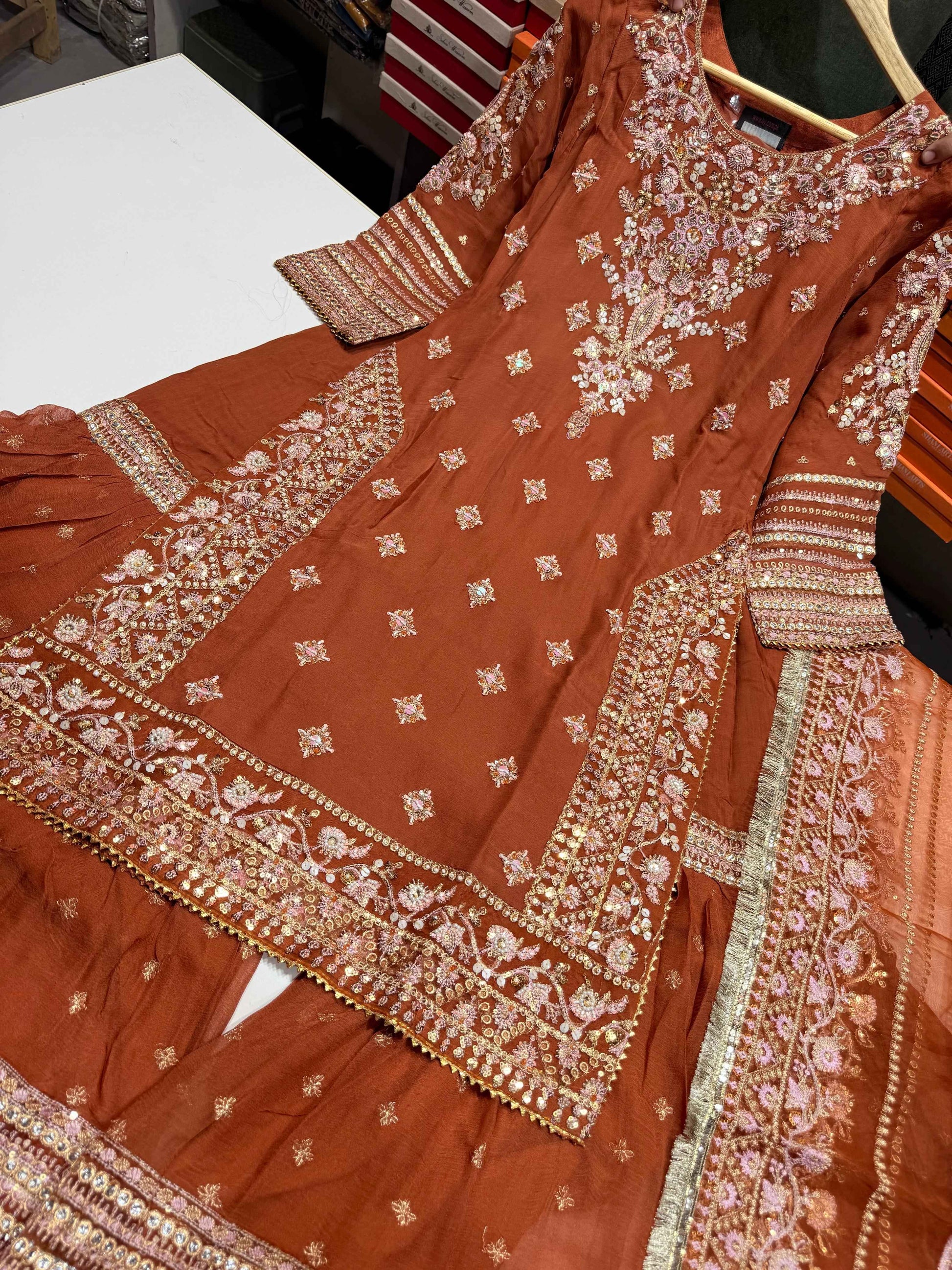 CHIFFON FABRIC Partywear Beautiful Heavily Embroided Dress