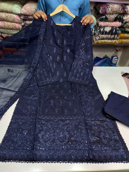 KHADDI COTTON Casual Wear Chicken kari Work On Dress