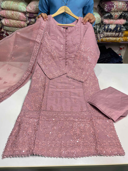 KHADDI COTTON Casual Wear Chicken kari Work On Dress