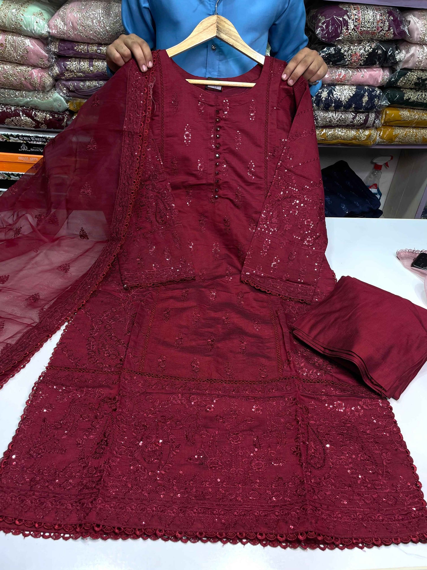 KHADDI COTTON Casual Wear Chicken kari Work On Dress