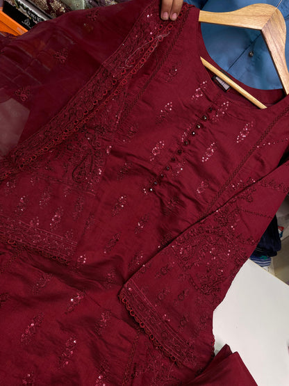 KHADDI COTTON Casual Wear Chicken kari Work On Dress