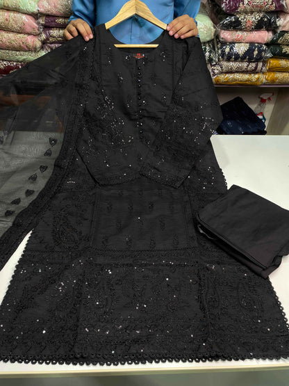 KHADDI COTTON Casual Wear Chicken kari Work On Dress