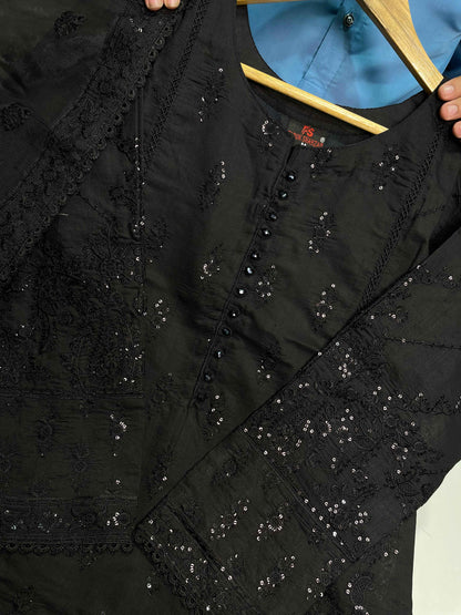 KHADDI COTTON Casual Wear Chicken kari Work On Dress