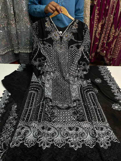 Designer Chiffon 3-Piece Heavy Embroidered Wedding Outfit