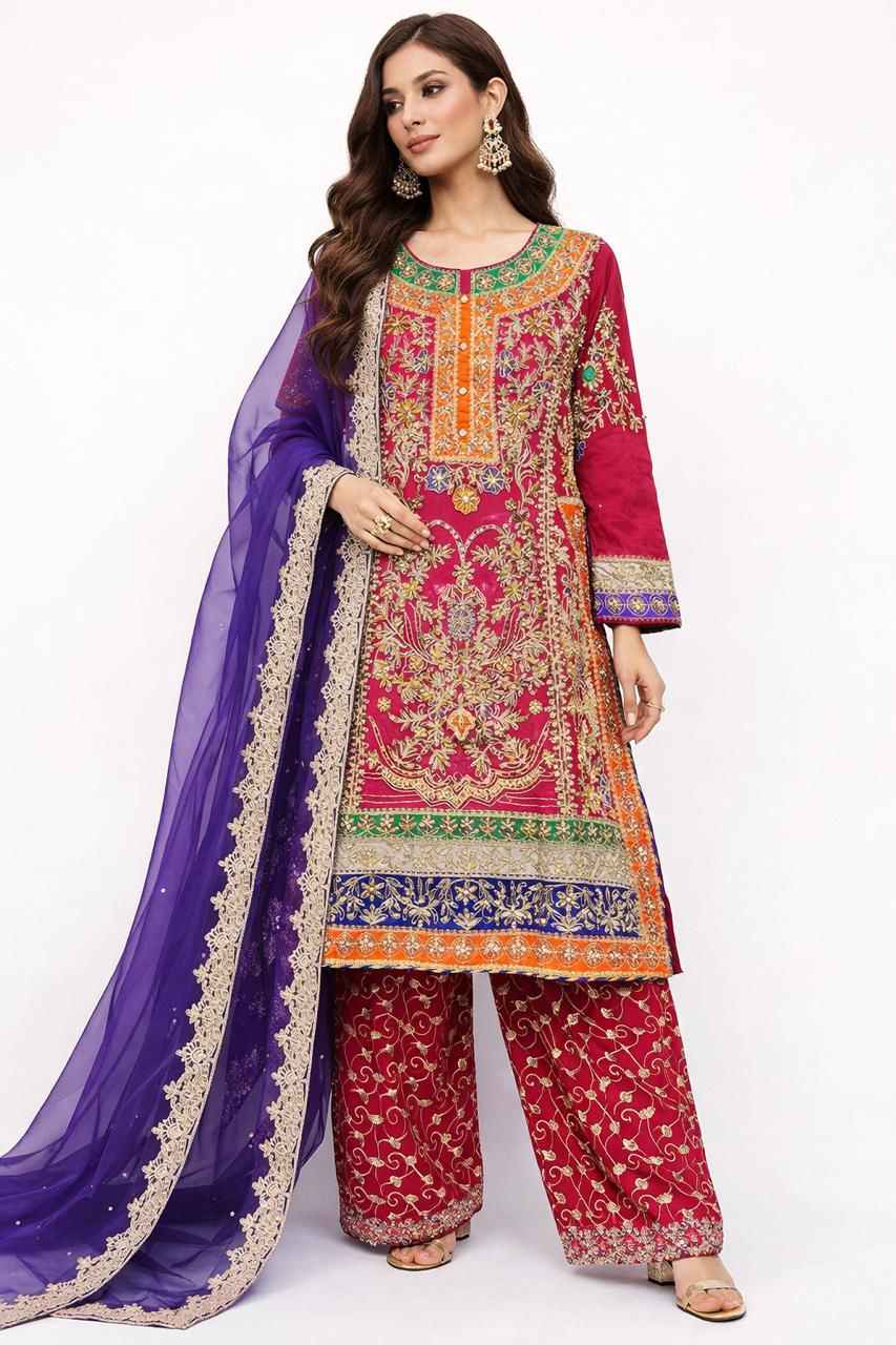 Mehndi Outfit – Organza Hand-Made Work with Tassel Embellishment ✨