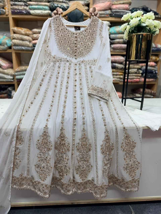 Chiffon Maxi Dress with Chiffon Dupatta & Grip Trouser