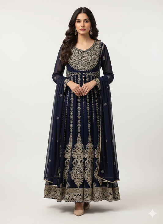 SG1778 Frock Chiffon Navy Blue