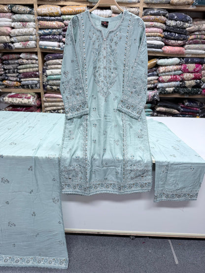 3PC Ready to Wear Viscose Embroidered Suit with Embroidered Dupatta