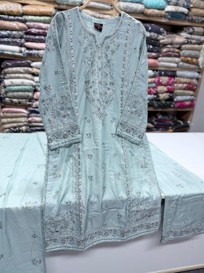 3PC Ready to Wear Viscose Embroidered Suit with Embroidered Dupatta